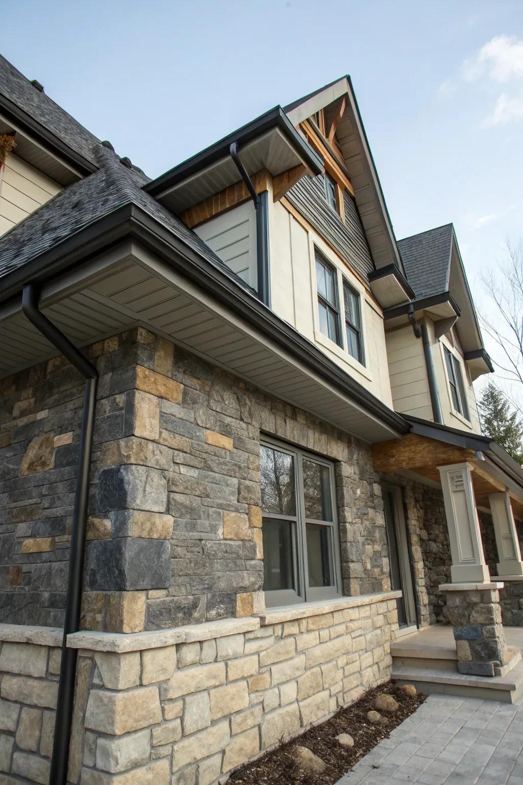 Elevate your home's base with the classic charm of ornamental stone underpinning.