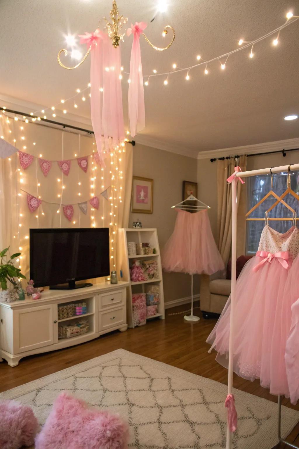 Design a ballet dream scene with soft tutus and elegant ribbons.