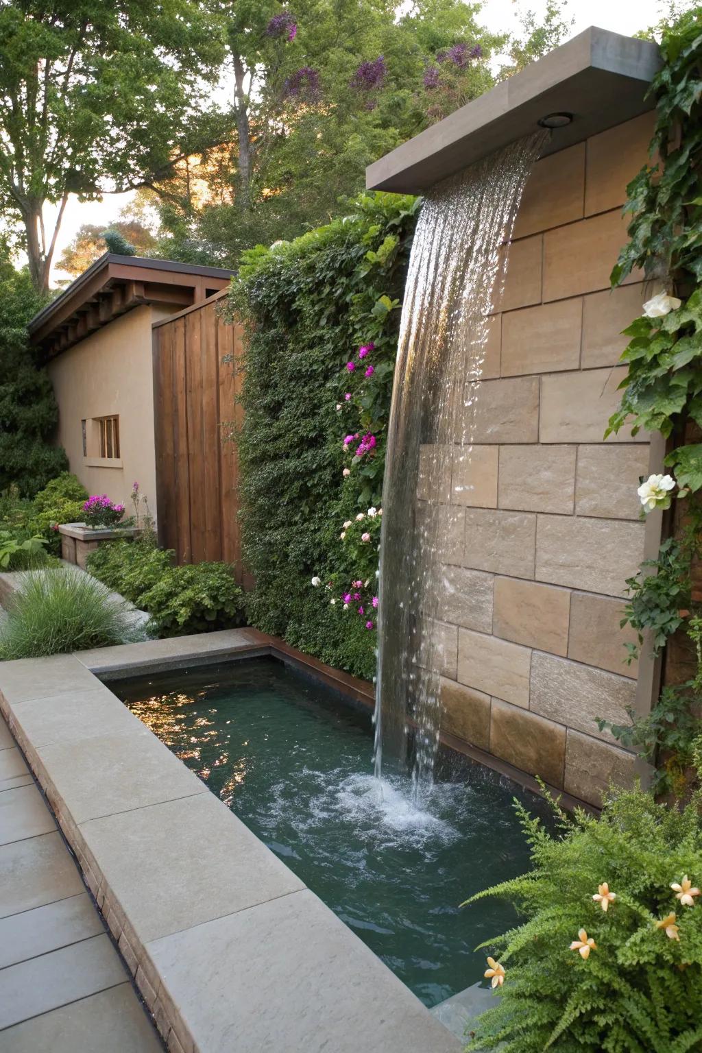 Upright cascade walls infuse refinement and tranquility.