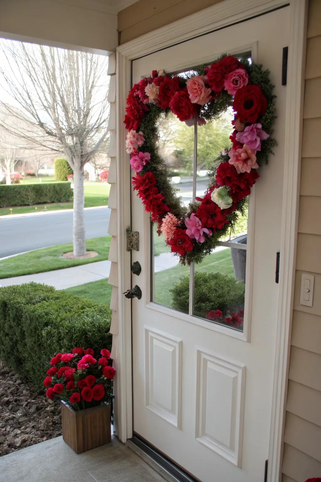 Heart-shaped floral wreath to welcome guests