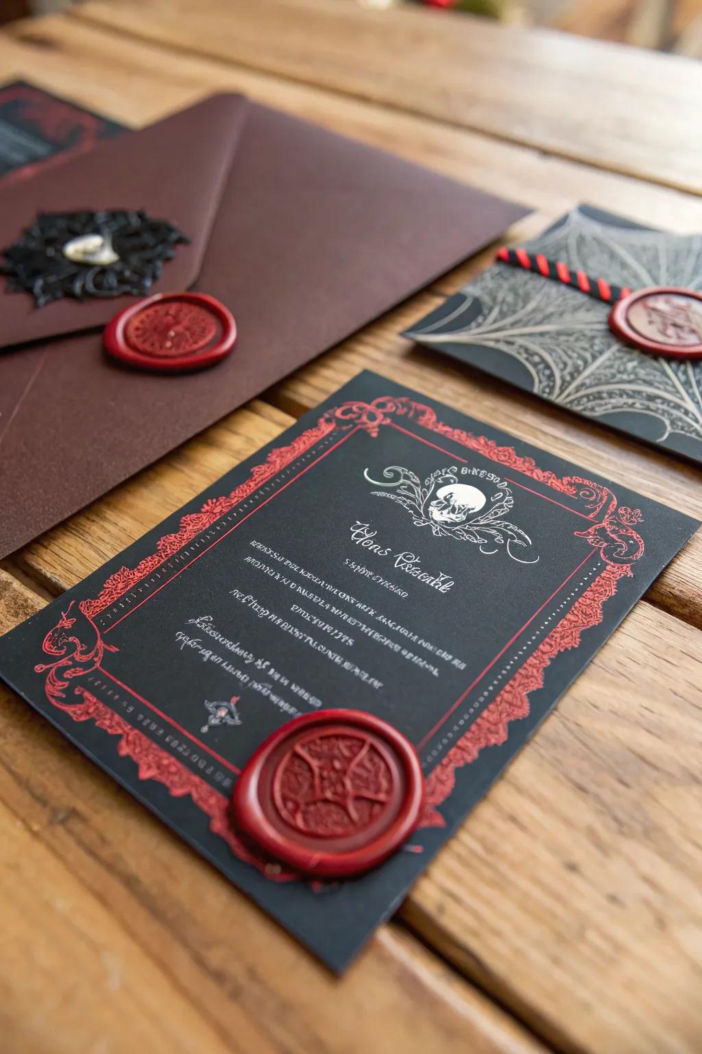 Gothic invitations establish the ambiance for your vampire-inspired gathering.