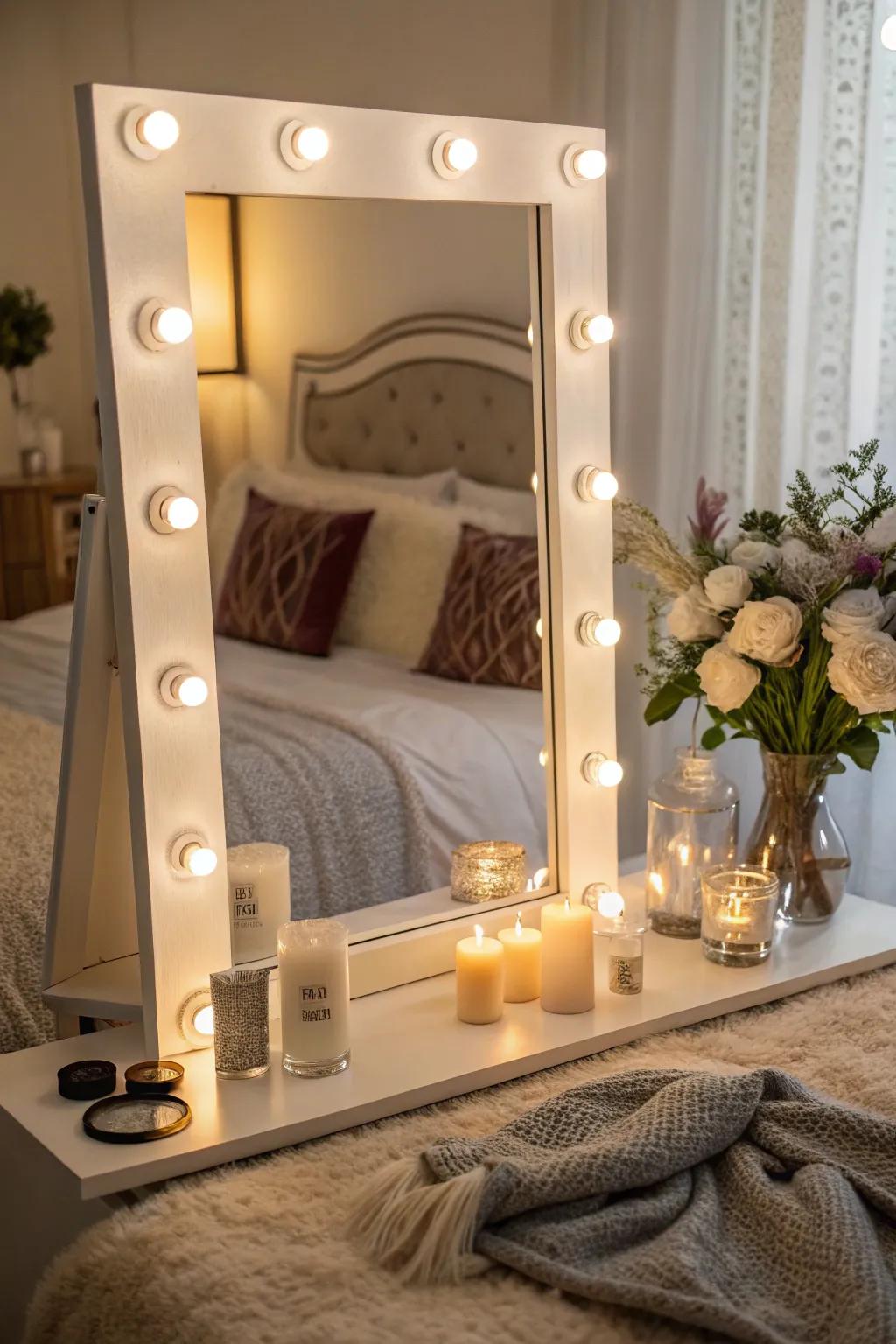A well-lit vanity mirror is perfect for makeup application.