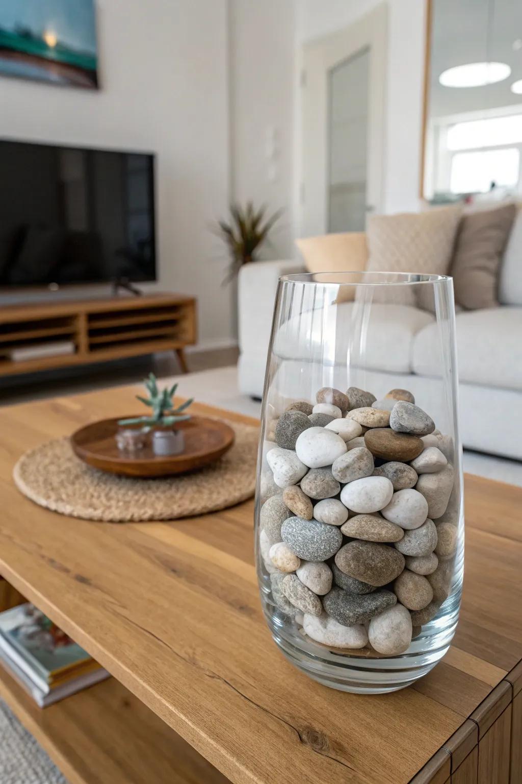 Establish a peaceful area using smooth stones inside your vase.