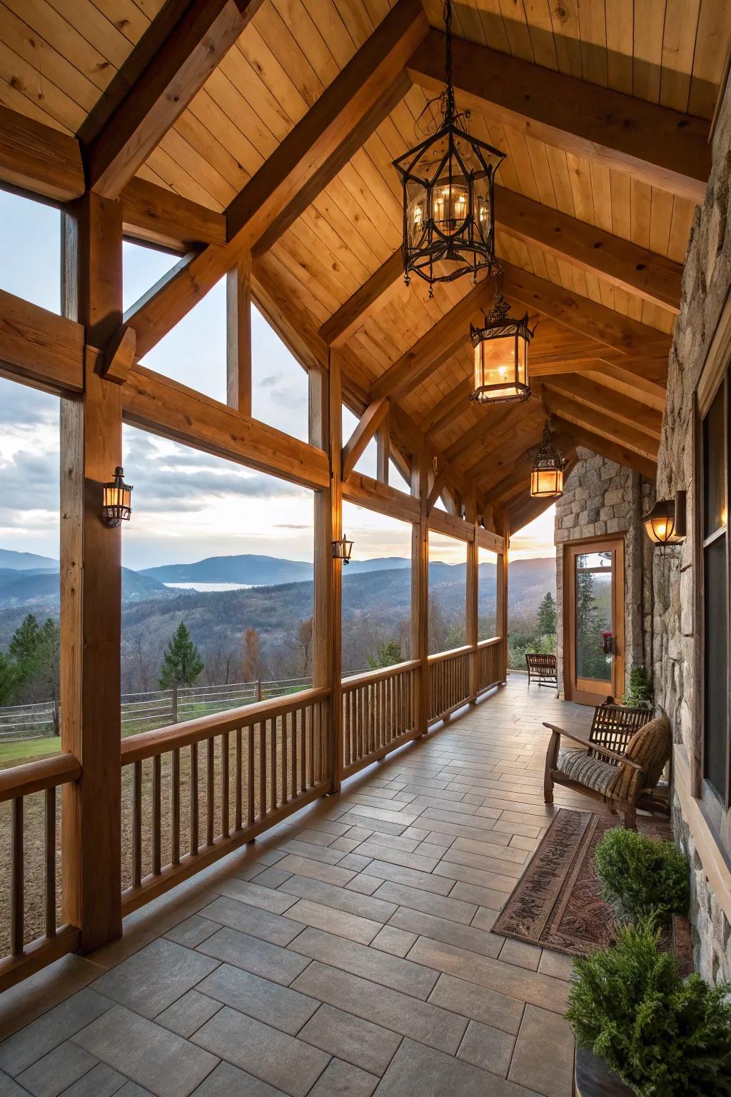 Enjoy countryside charm with exposed wooden supports on your porch ceiling.