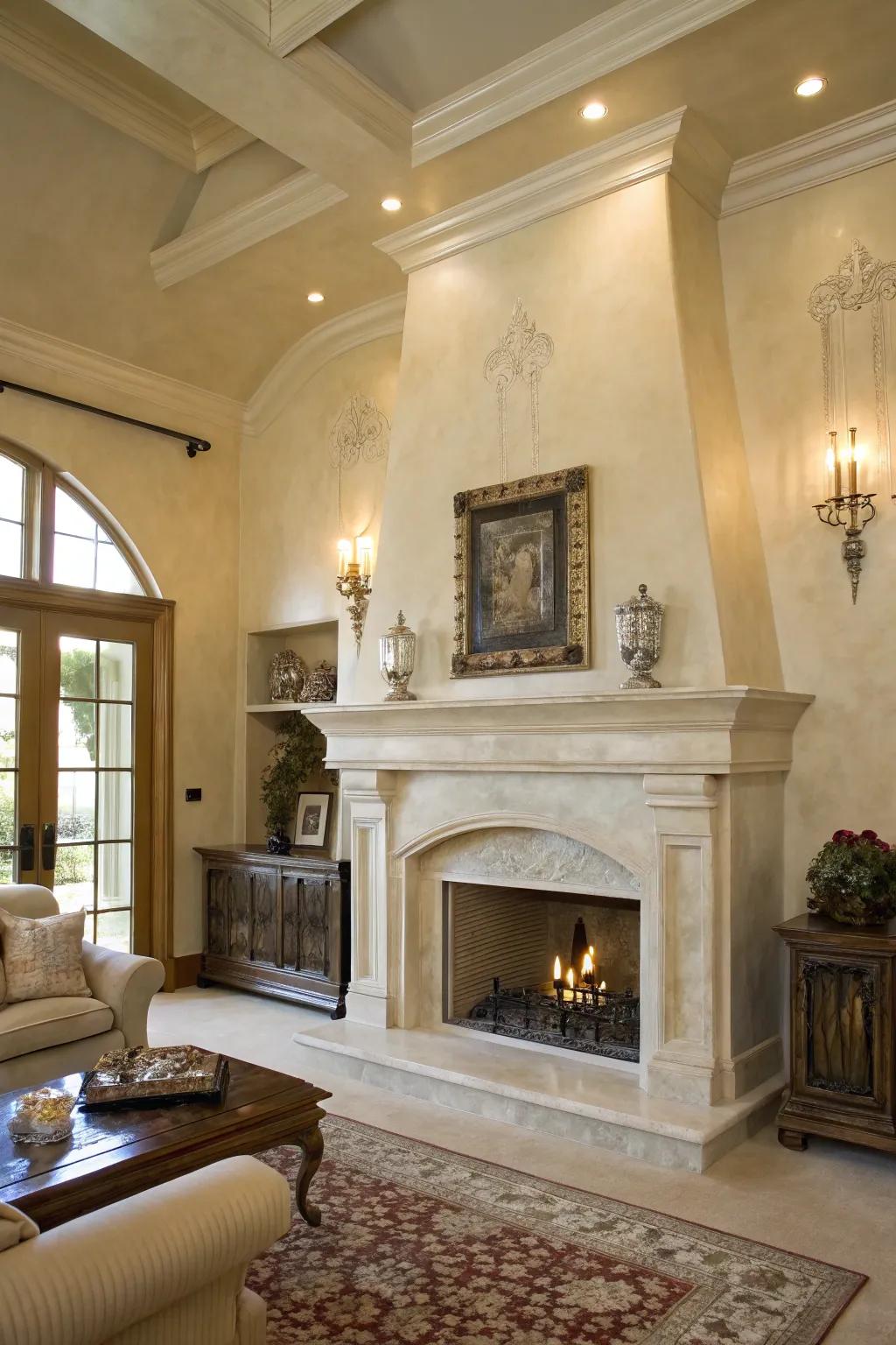A sophisticated hint using Venetian plaster in the living area.