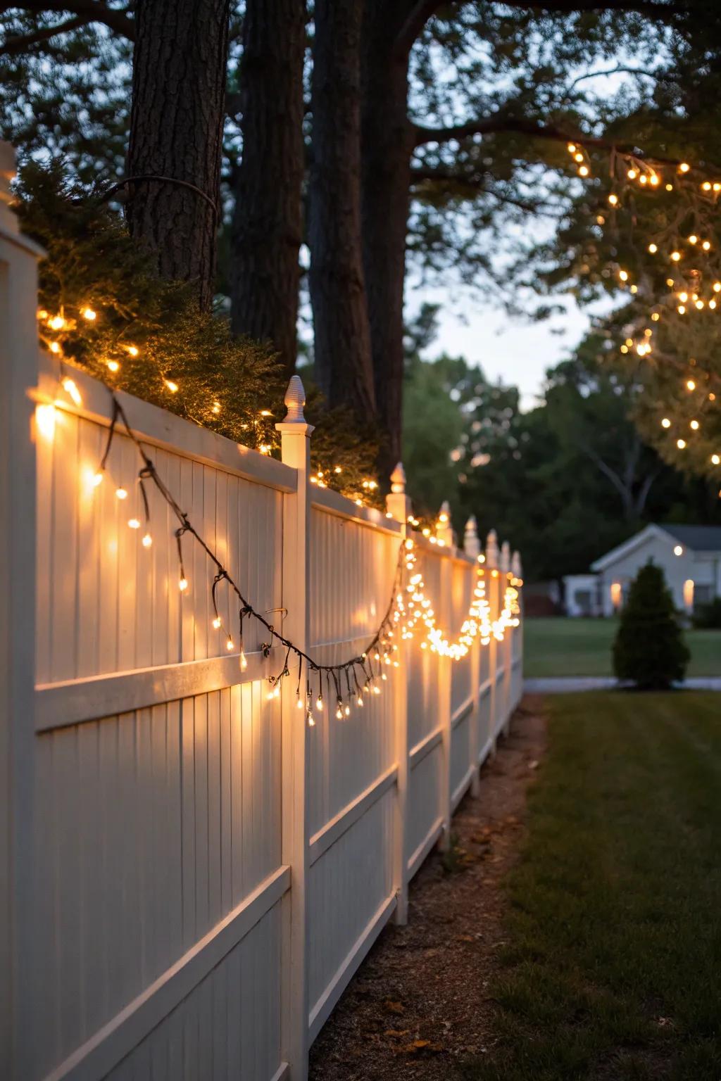Strand illumination imparts a whimsical feel to any vinyl fence.
