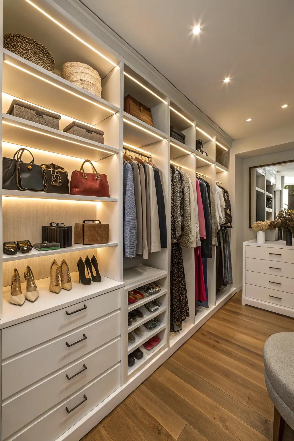 Make the most of vertical space with tall shelves for complete storage solutions.