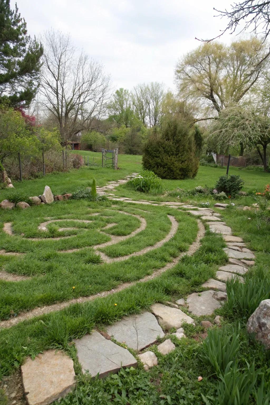A timeless stone course labyrinth presents a classic charm in any outdoor space.