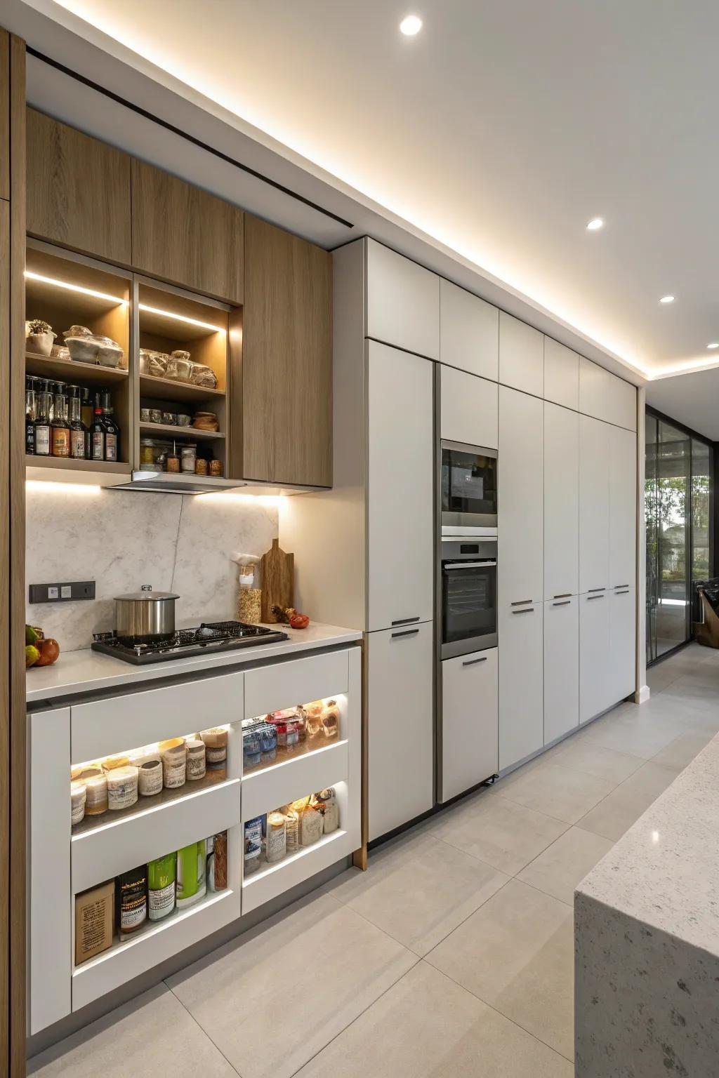 Integrated cabinets blend seamlessly into the kitchen design.