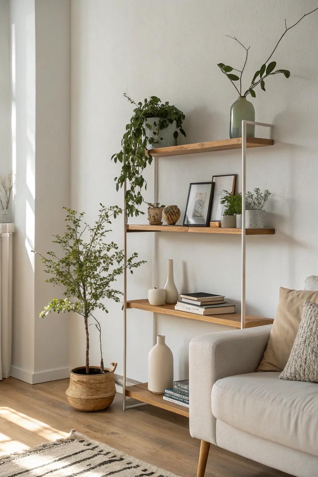 Embrace simplicity through minimalist shelving.