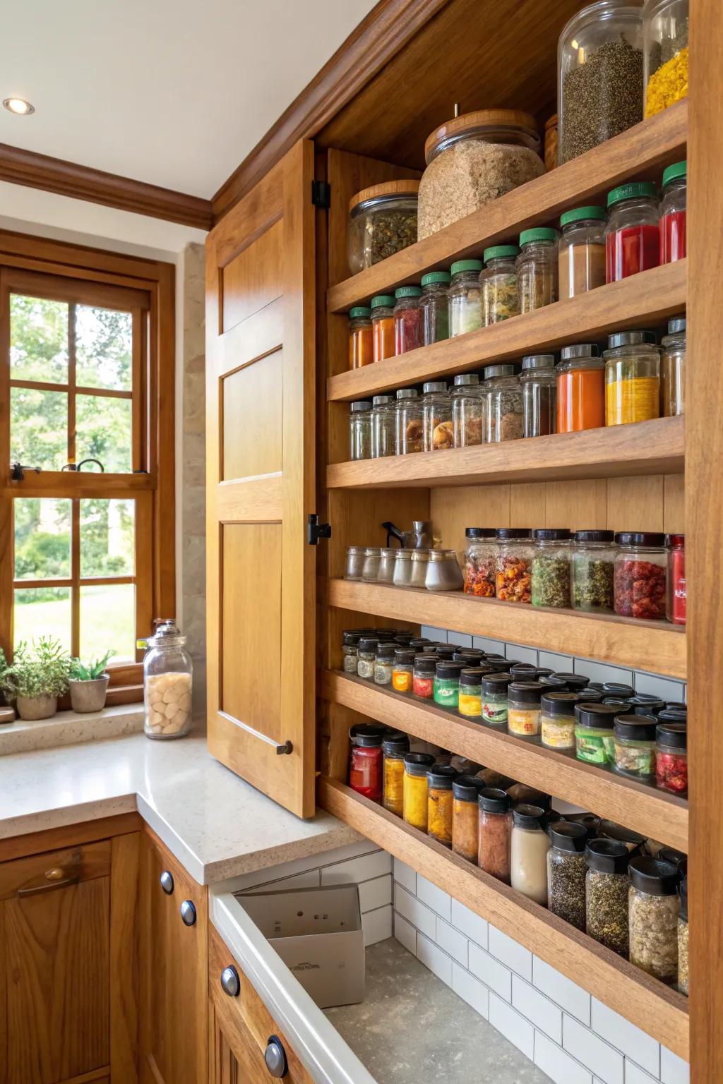 Open shelving gives your spice display a homespun, rustic feel.
