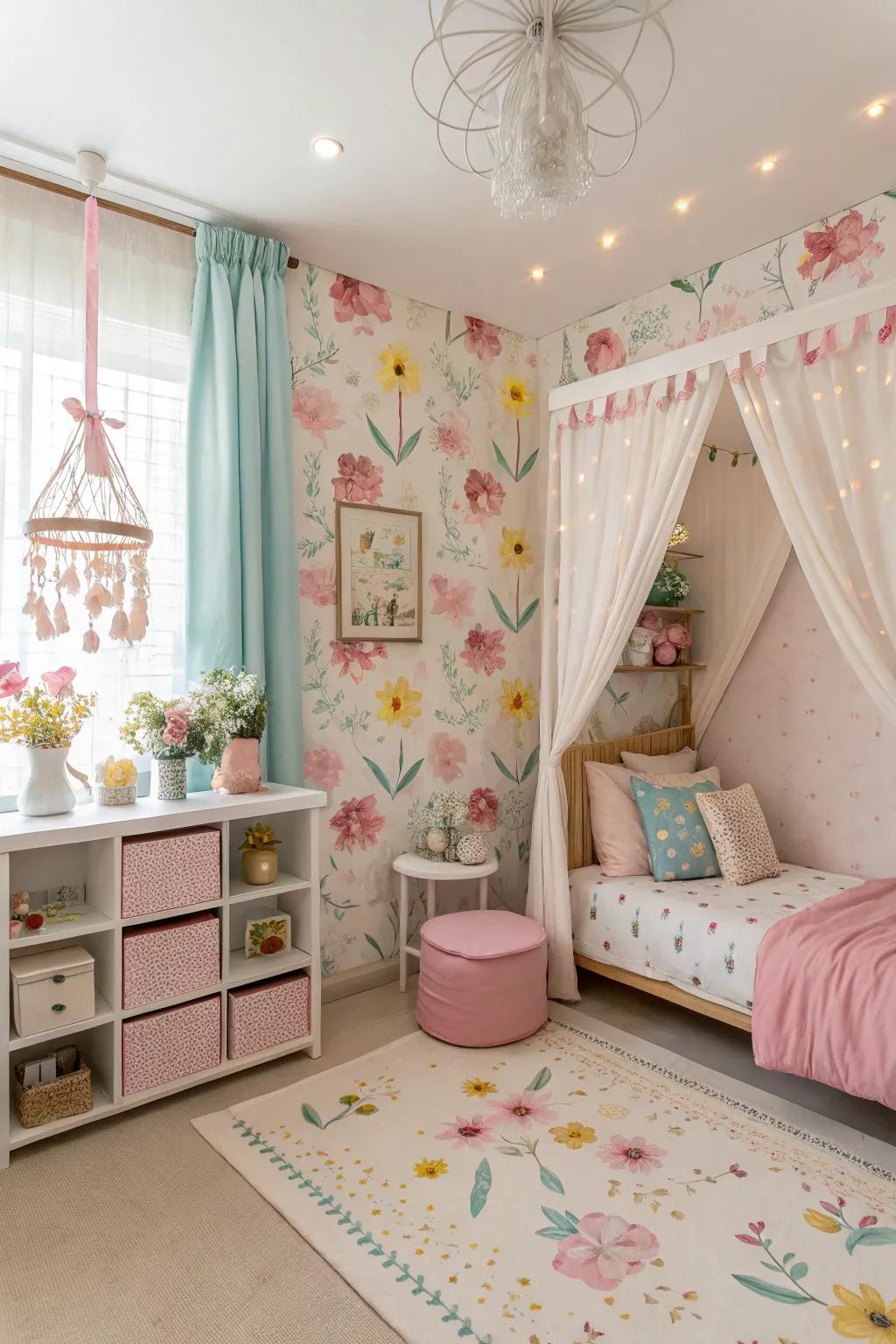 Floral patterns introduce a refined and enduring quality to any girl's sanctuary.