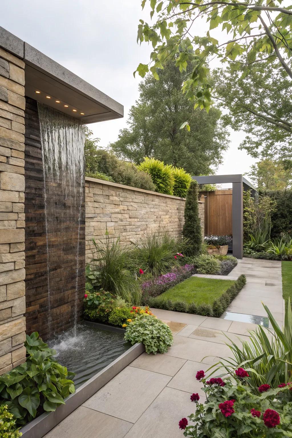 Modern fountain walls offer a stylish and soothing vertical water element to enhance your garden.