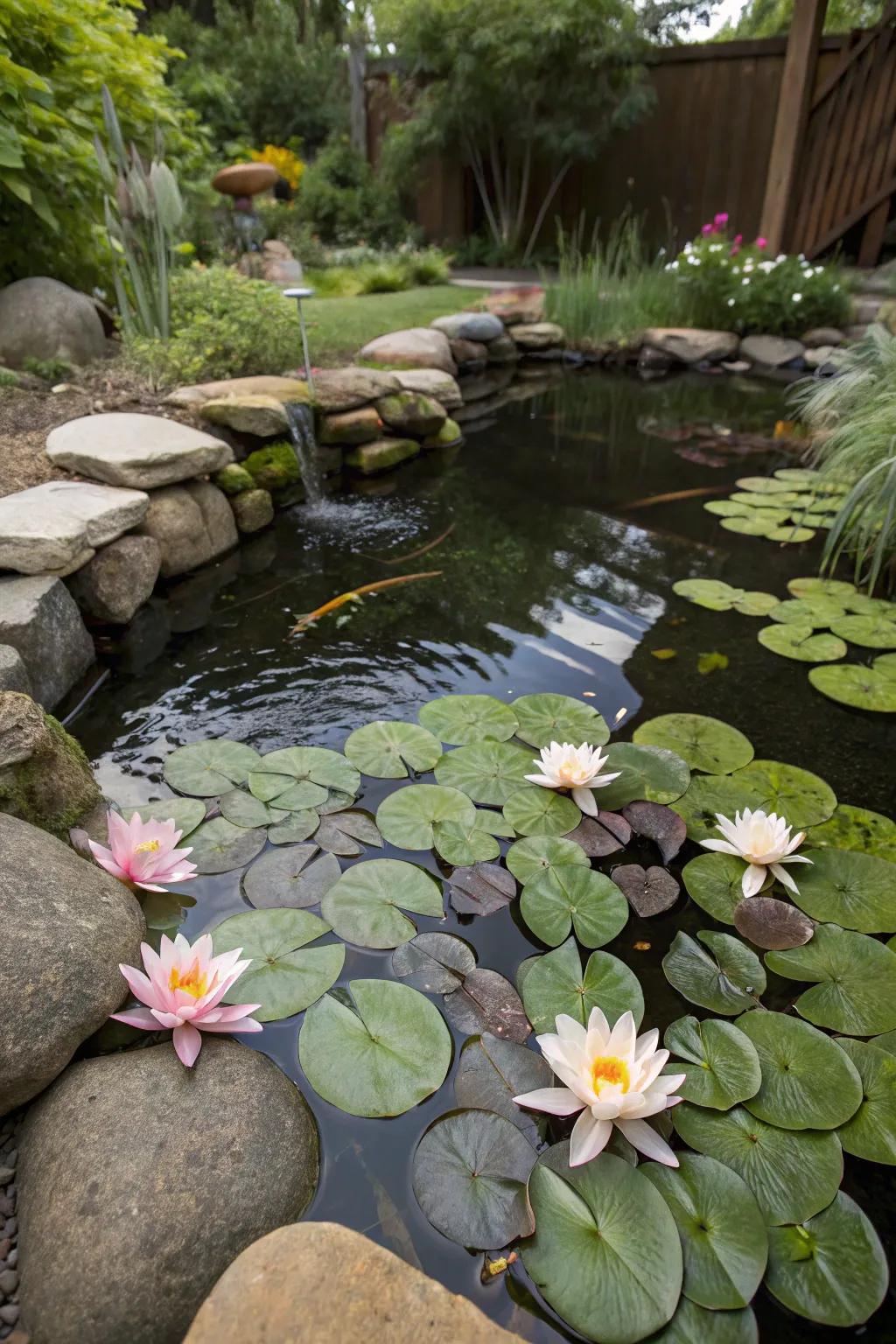 An outdoor lily pool brings an element of refinement and peace.