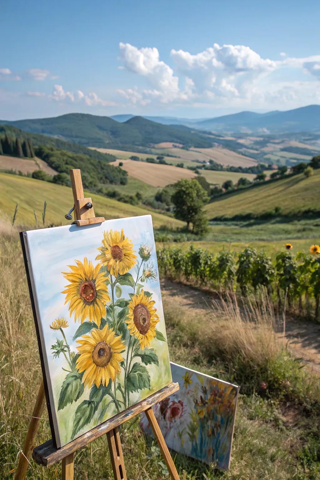 Vibrant watercolor sunflowers basking in the warmth of a summer afternoon.