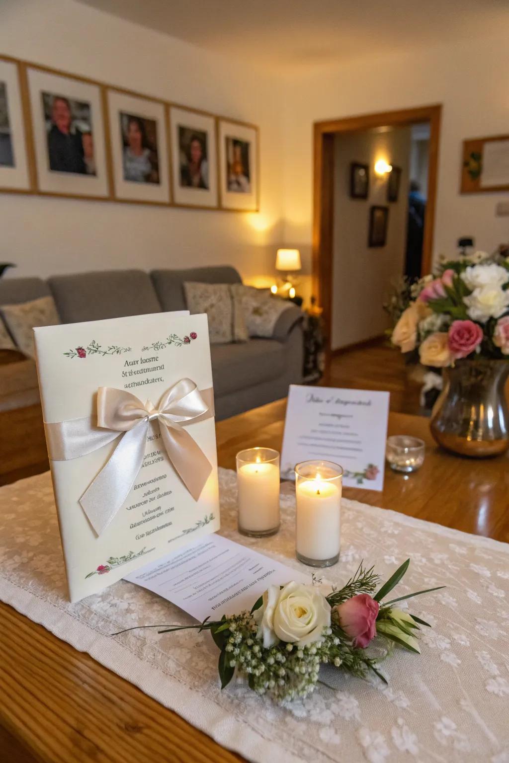 A wedding invitation showcases a timeless band of lustre.