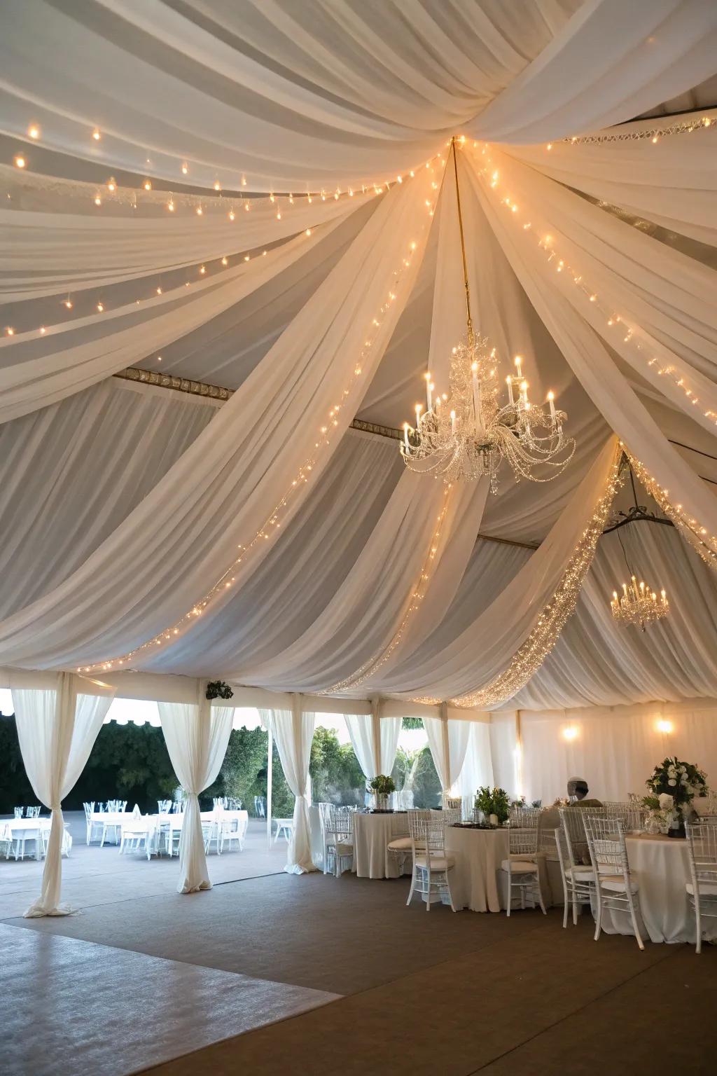 Graceful drape work converts the tent into a love filled sanctuary.