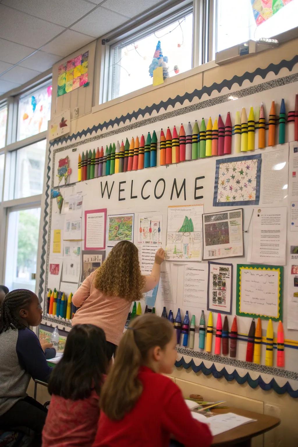 A vivid crayon-themed board to brighten up the classroom and excite the students for the year ahead.