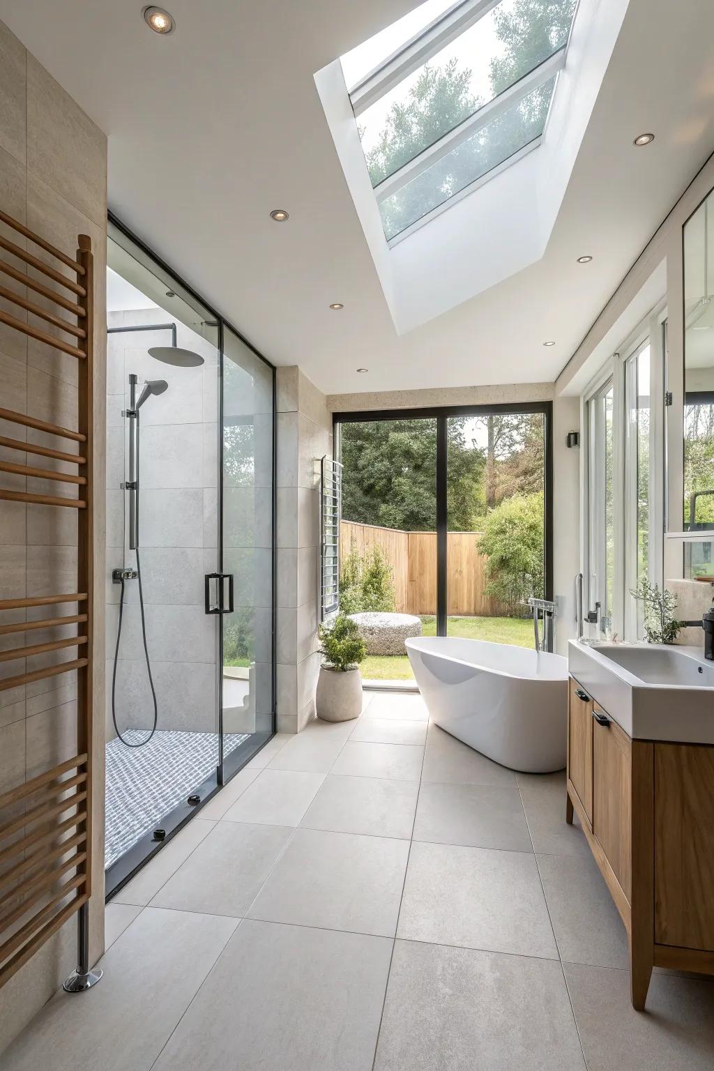 An open-concept wet room radiating spaciousness and flow.