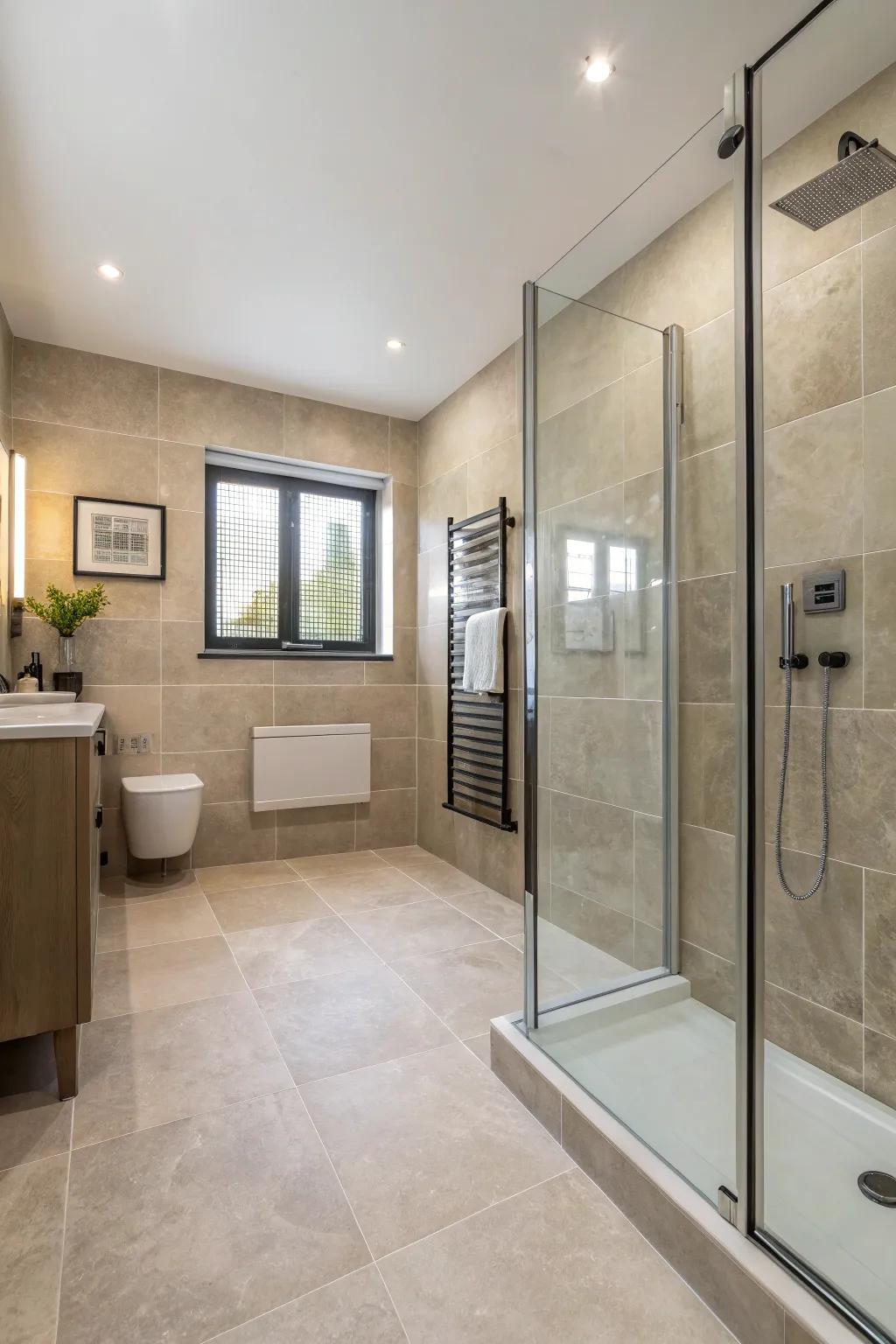 Porcelain tiles are a stylish and practical choice for wet room floors.