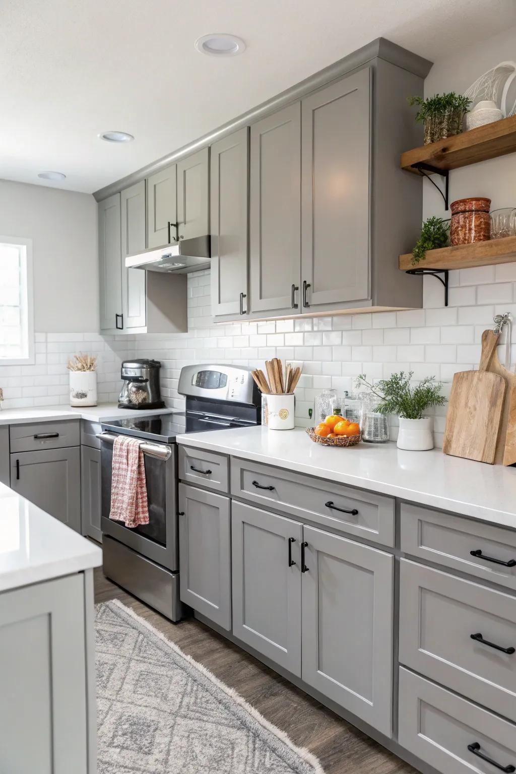 Slate shaker-style cabinets offer a classic addition to any contemporary kitchen.