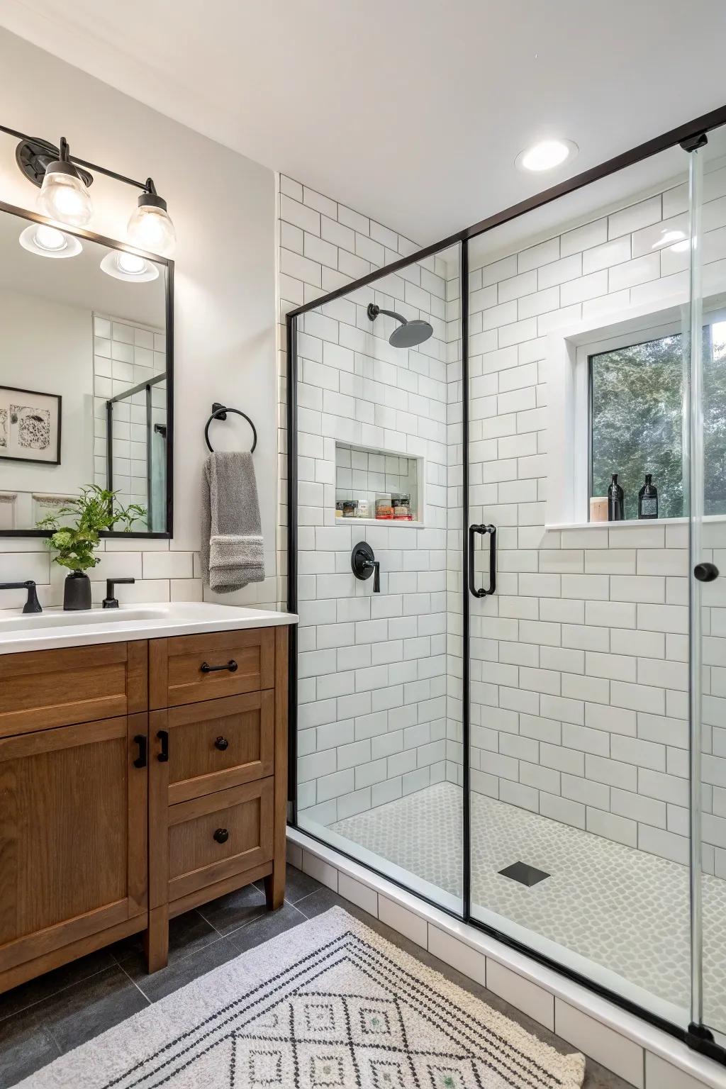 A contemporary shower space where sophistication aligns with practicality.