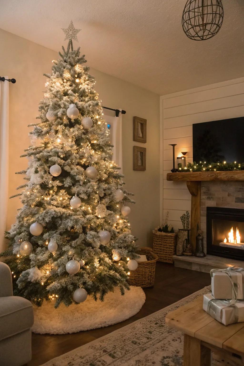 A snow-kissed tree carries the allure of a snowy woodland directly into your family room.
