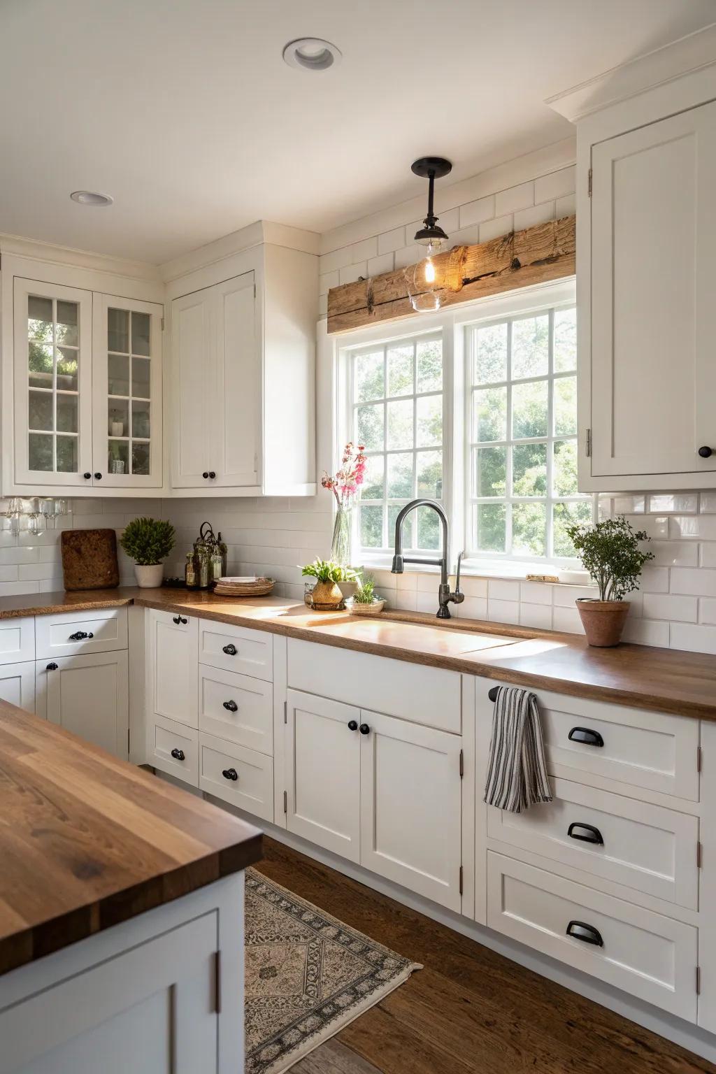 The timeless appeal of classic white shaker cabinets enhances the kitchen's ambiance.