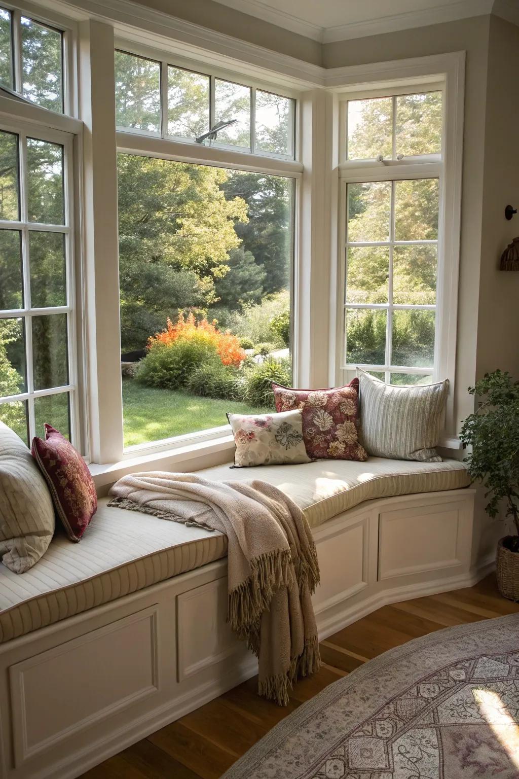 Alcove windows fashion a serene area for unwinding.