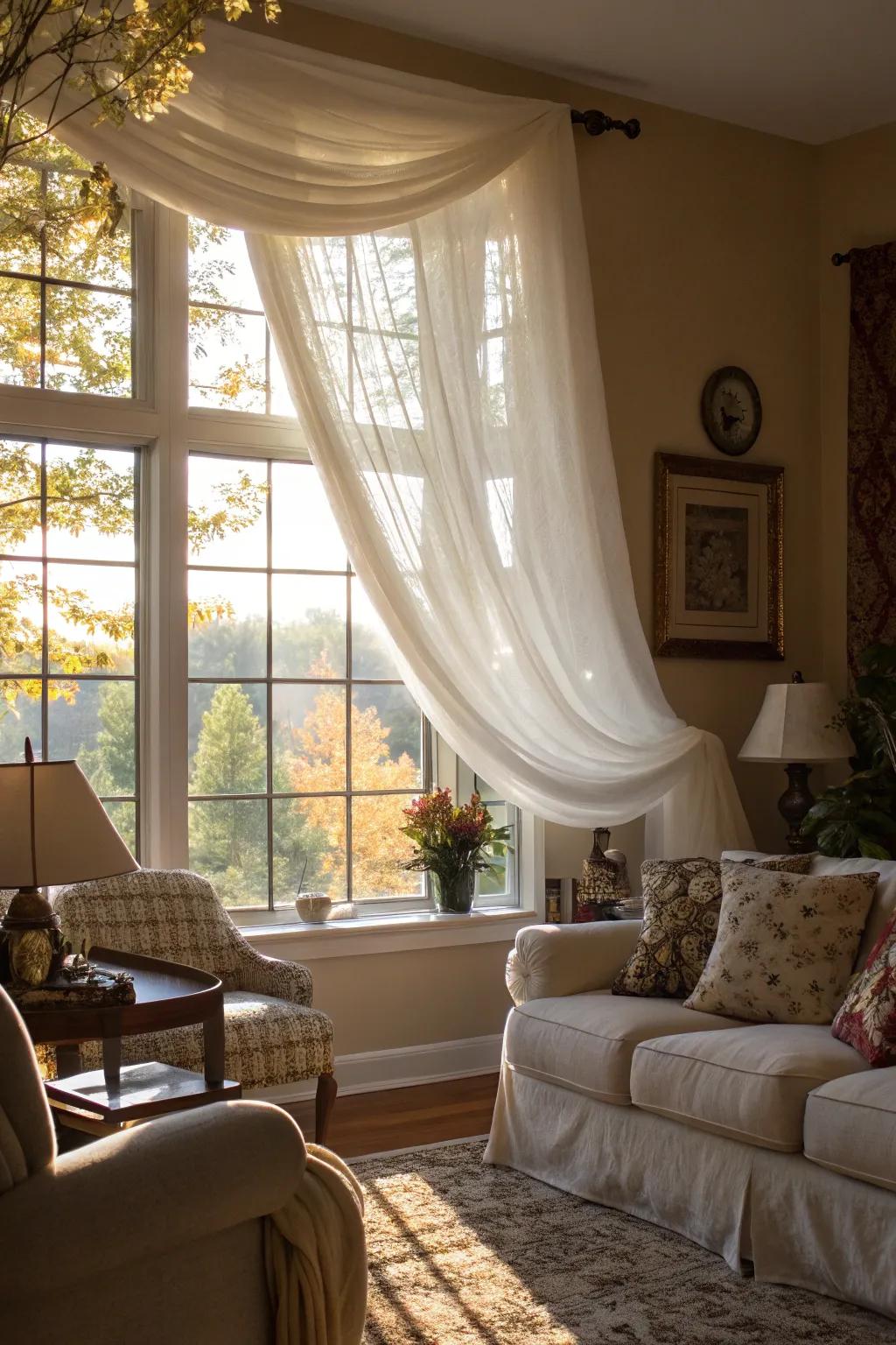 Classic elegance with a sheer window scarf.