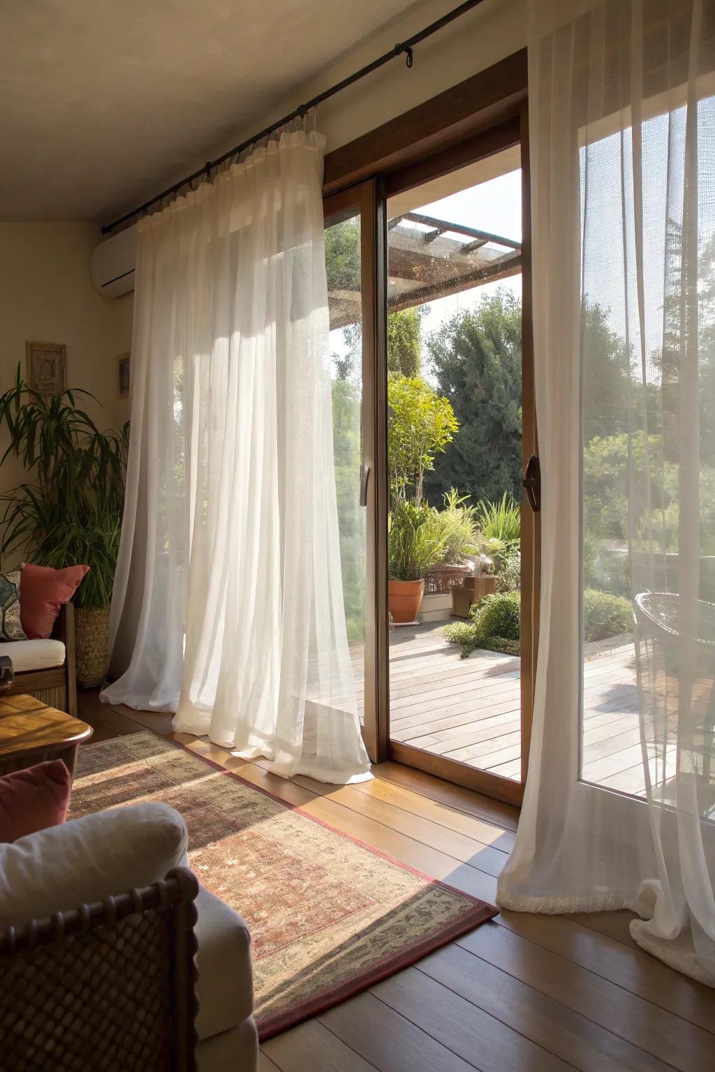 Sheer curtains that give a bright and breezy feel to a living room