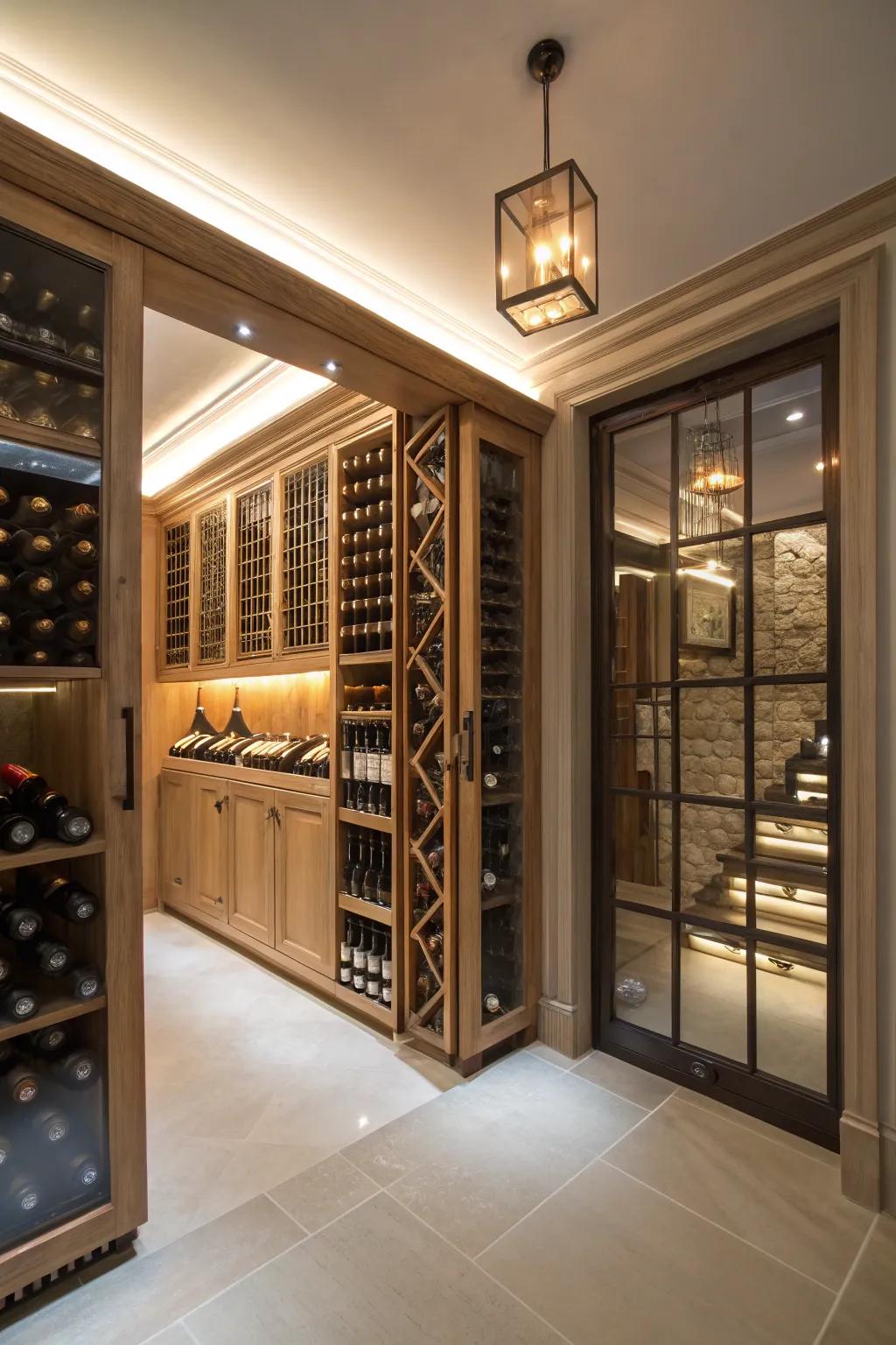 Cozy ambiance created with warm LED lights in a wine room.