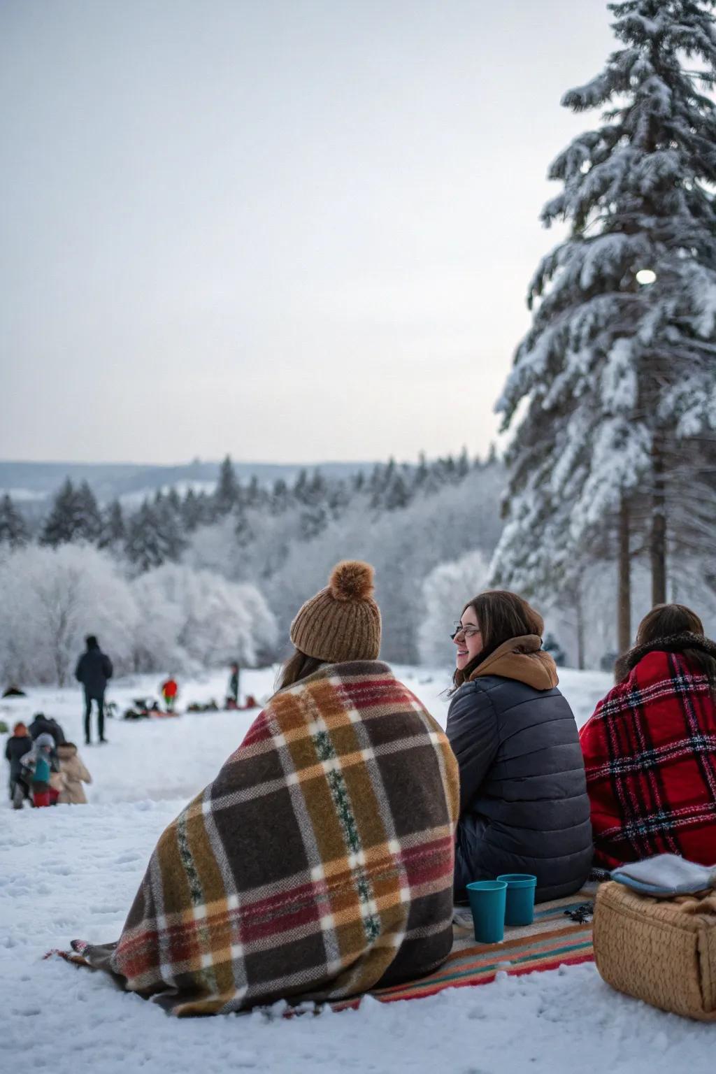 Stay cozy at your winter picnic with warm blankets.