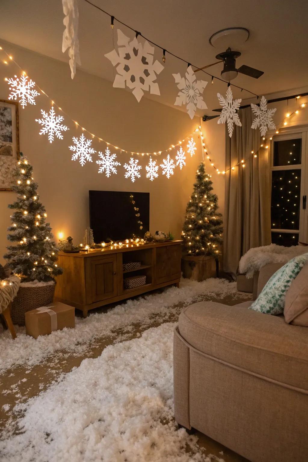 A living area transformed into a captivating Frosty Domain.