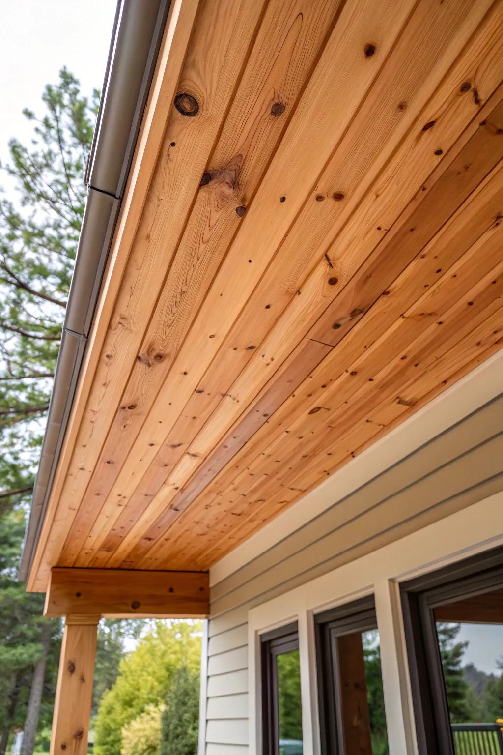 Ambrosia maple wood soffits craft a warm and inviting entrance.