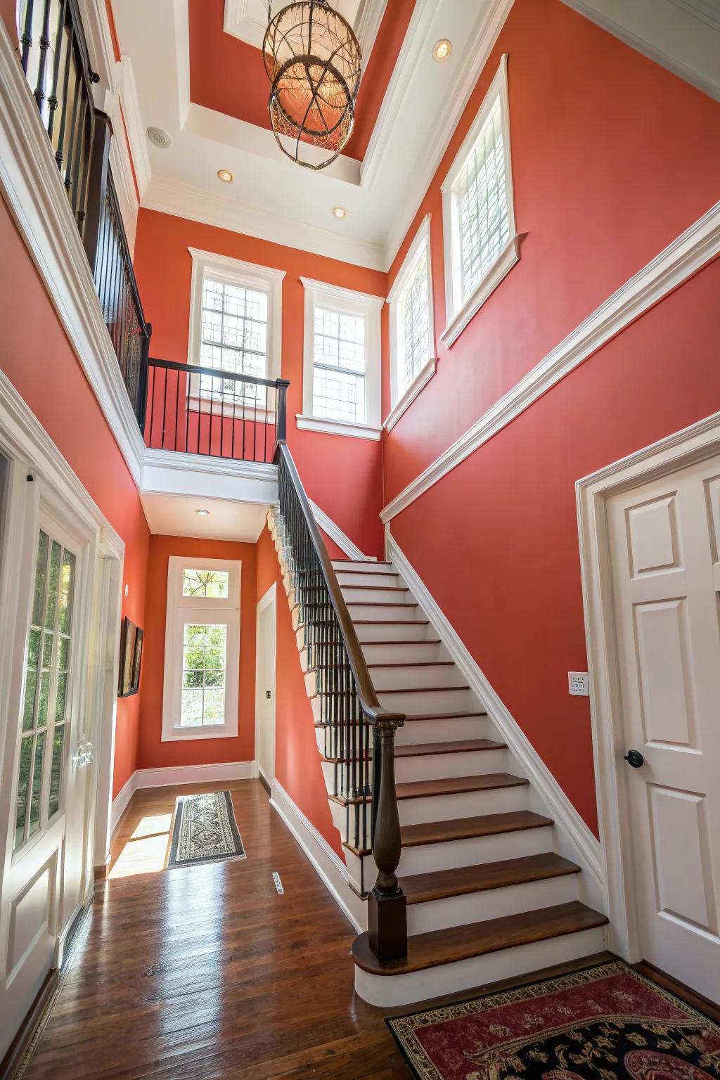 Bold paint choices result in an unforgettable and vibrant foyer.