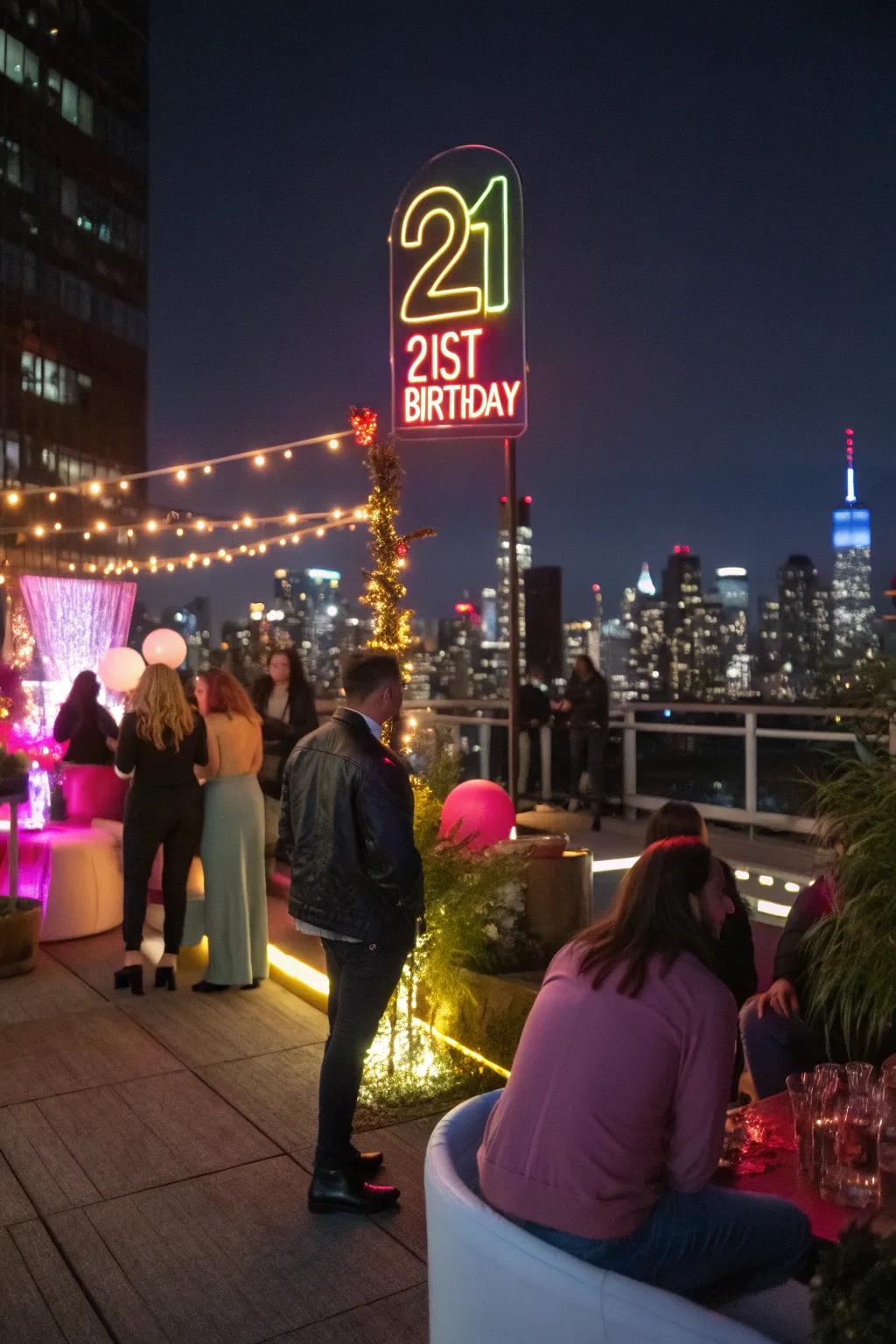 Neon lights add a vibrant radiance to evening celebrations.