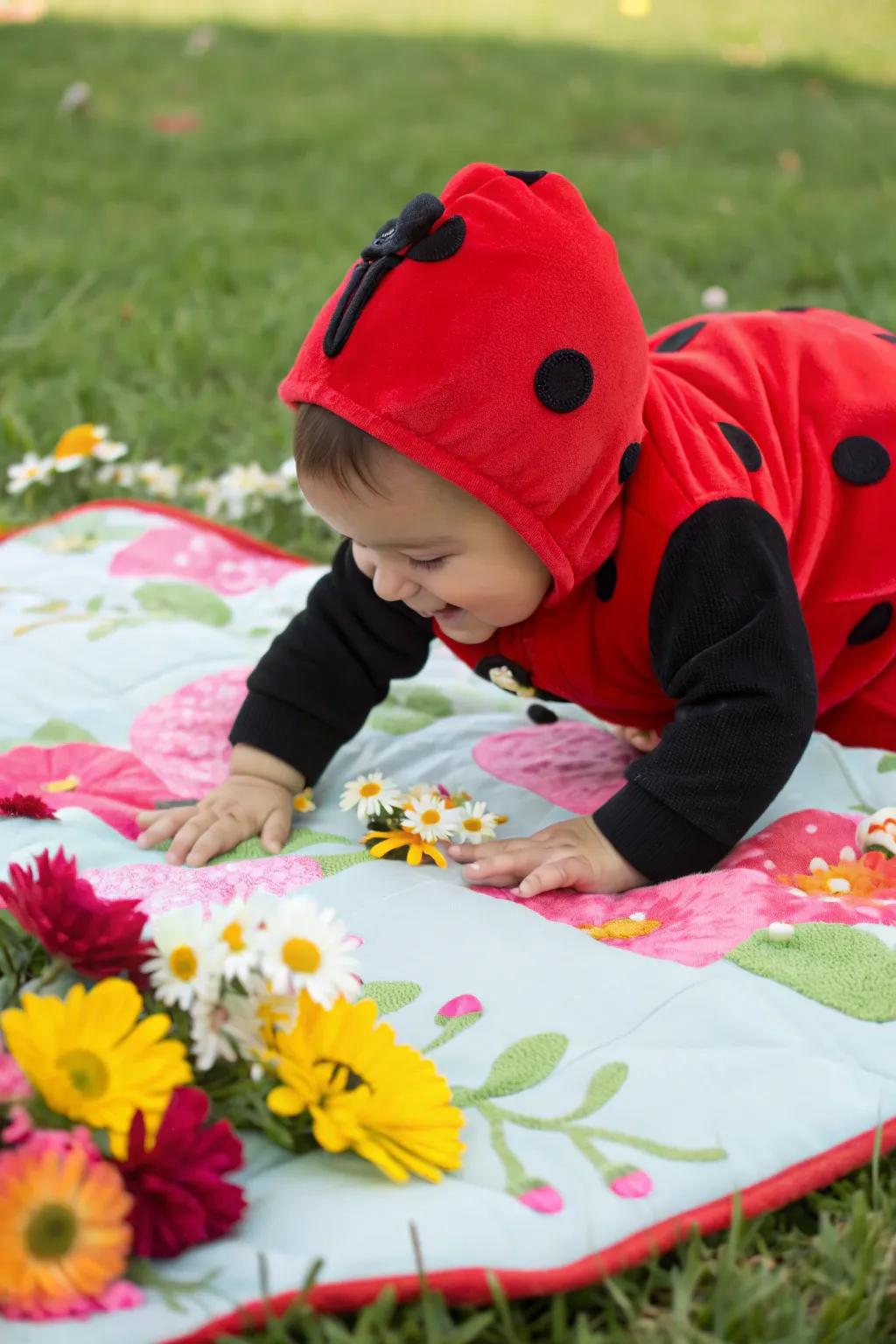 The quintessential ladybug costume, a perfect fit for Halloween.