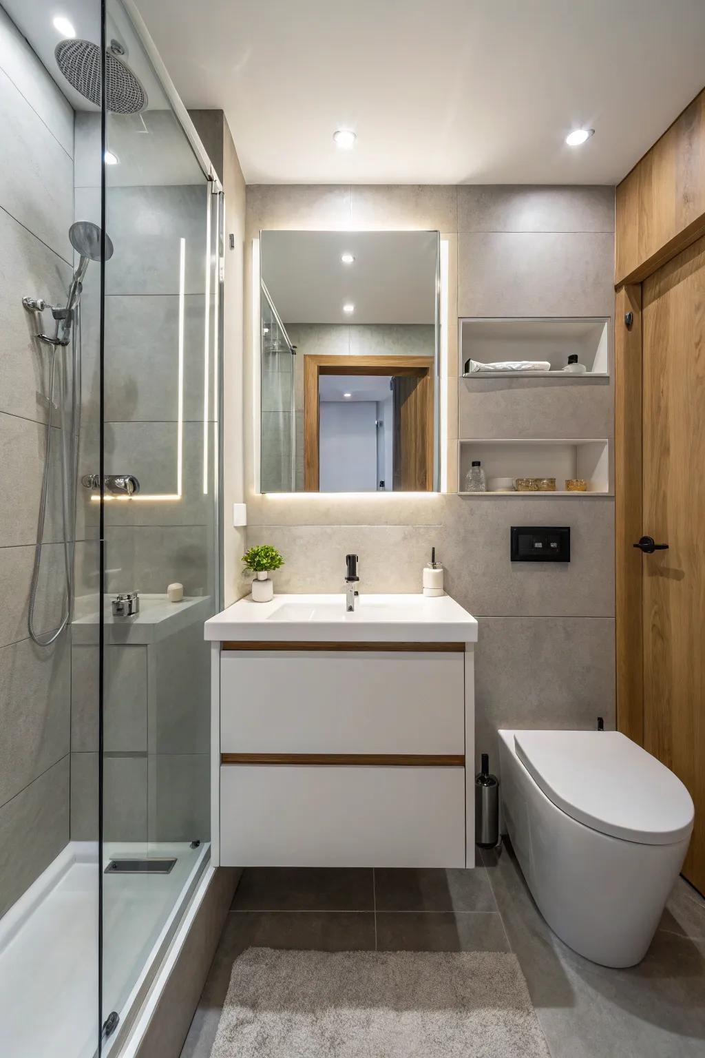 Suspended dressers offer elegance while conserving area.