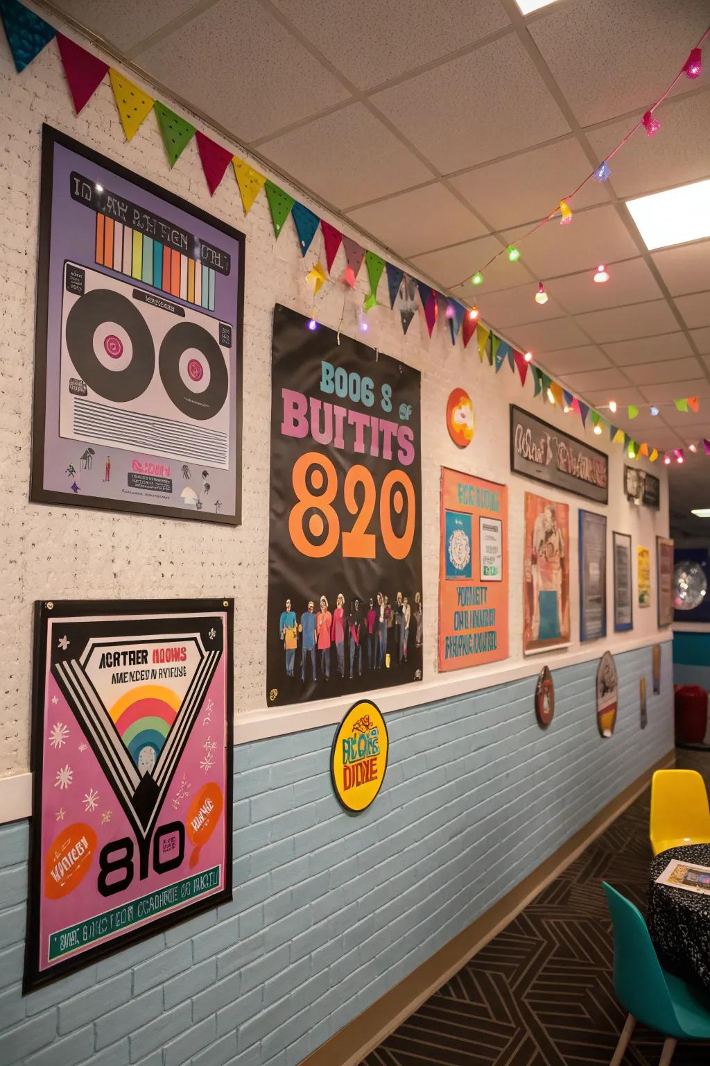 Retro posters and signs contribute famous 80s style to your decorations.
