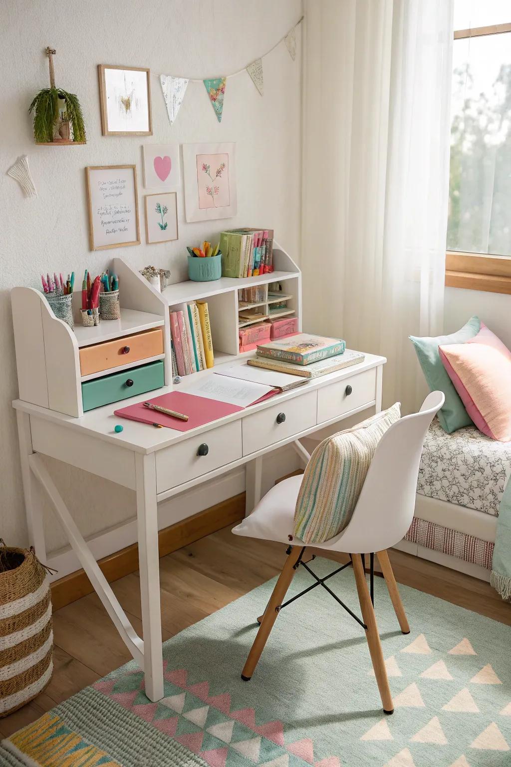 A versatile workspace adapts to her changing needs for homework and projects.