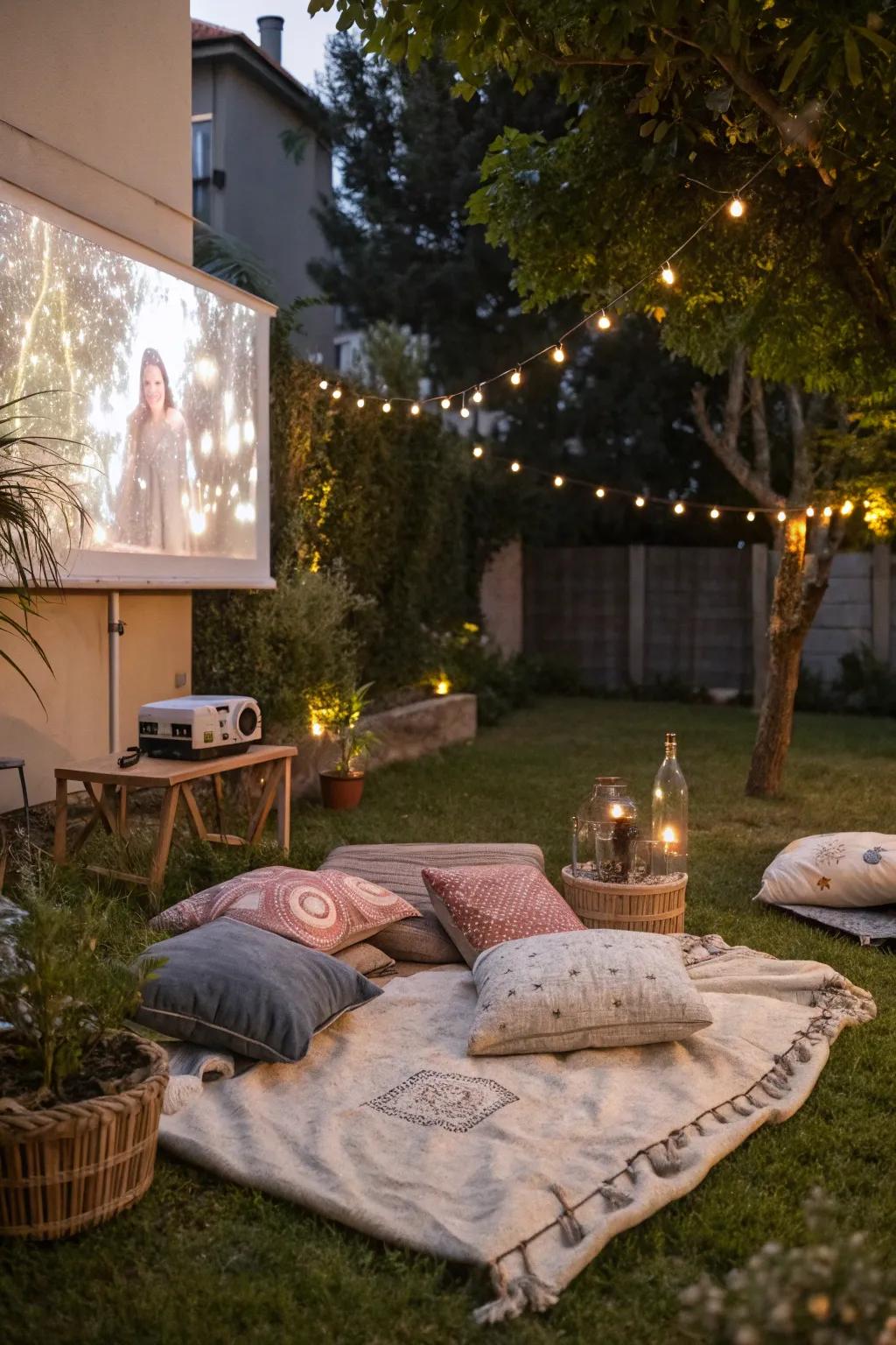 A magical garden cinema evening under the stars.
