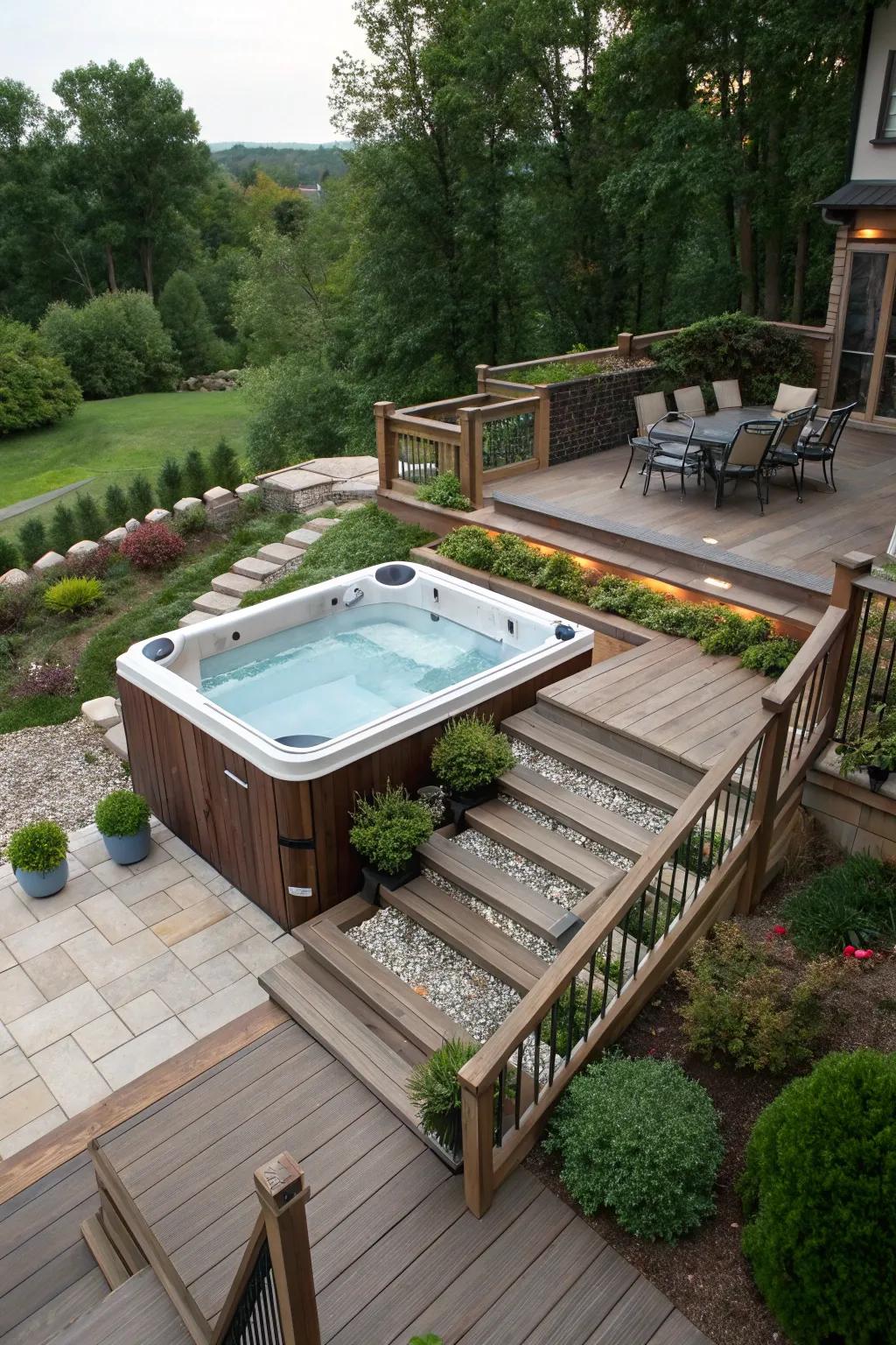 Multi-level designs add depth and visual interest to your spa space.