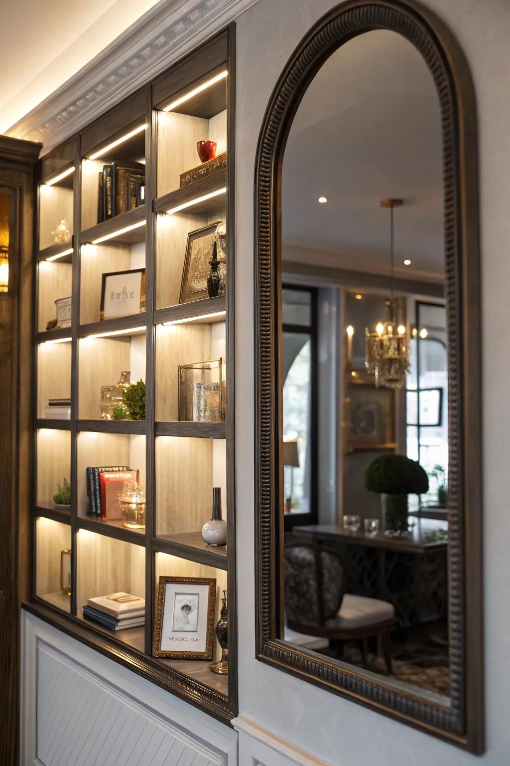 Employ mirrors to build depth and reflect illumination within your alcove.