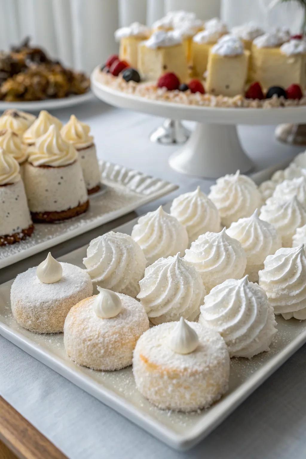 White desserts provide a sweet conclusion to the dinner party.