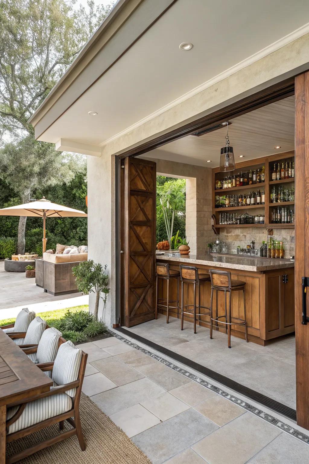 This bar features a seamless fusion of indoor and outdoor components.