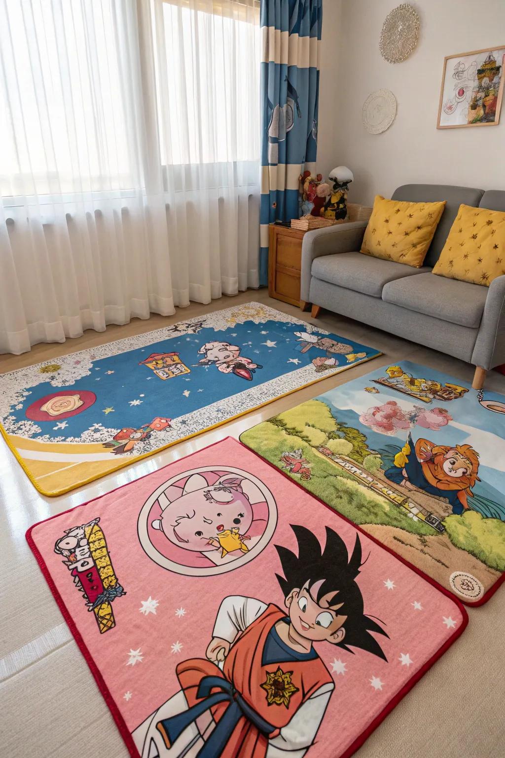 Themed flooring enhances the room's immersive anime atmosphere.