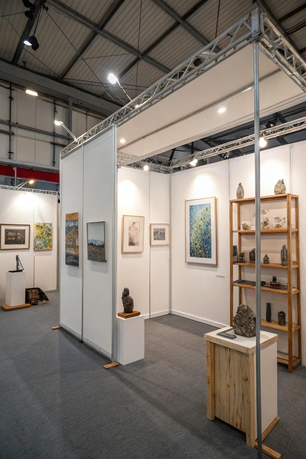 A minimalist art display highlighting select pieces.