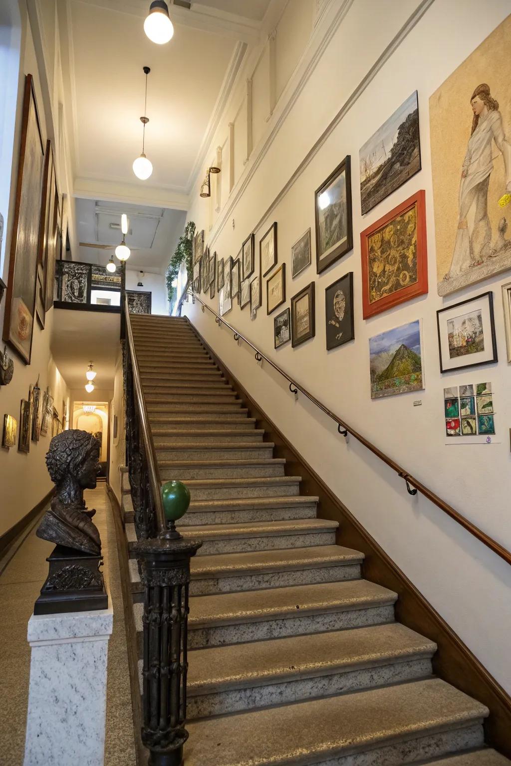 A gallery within a staircase introduces visual fascination to a frequently neglected segment.