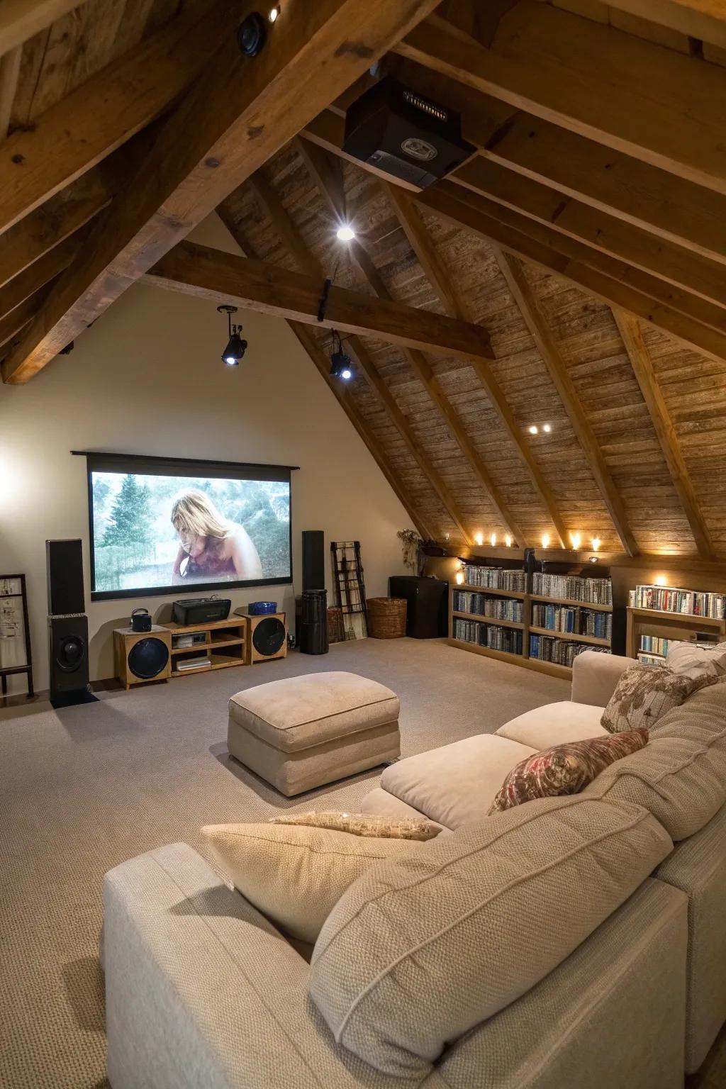 Appreciate your beloved movies inside your custom attic home theater.